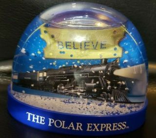 Warner Brothers The Polar Express Plastic Snow Globe Gold Ticket Train Waterball