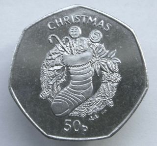 Isle Of Man,  50 Pence,  2013,  Christmas,  Christmas Stocking,  Unc,  Km1542,  Scarce