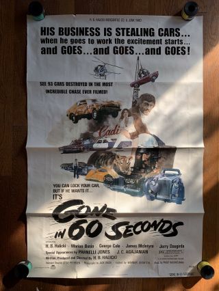 Gone In 60 Seconds One Sheet Movie Theatre Poster - 1974