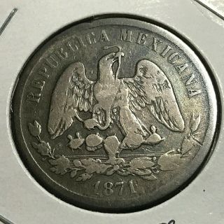 1871 Gos Mexico Silver 50 Centavos Coin