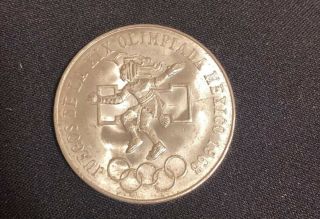 Mexico 1968 Mo 25 Pesos Olympic Games Type 3 Km 479.  3 Low Ring,  Curved Tongue