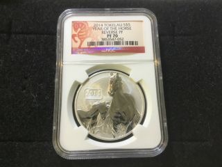 2014 Tokelau $5 1 Ounce Silver Year Of The Horse Reverse Proof Ngc Pr70 420