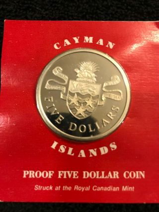 1974 Cayman Islands Five Dollar Proof Coin Silver Coin