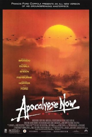 Apocalypse Now Movie Poster 1 Sided Vf 27x40 Redux Marlon Brando