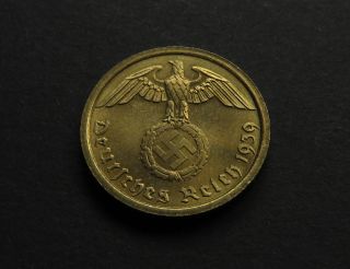 Germany 10 Reichspfennig 1939 A Unc Third Reich Swastika Reichmark Coin Nazi Ww2