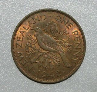 Zealand 1942 Penny,  Uncirculated,  Red And Brown,  Km 13