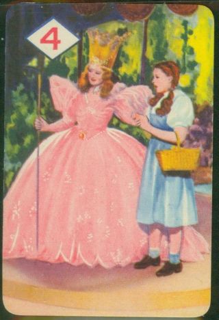 1940 Wizard Of Oz Playing Card,  Red Diamond 4,  Dorothy And Glinda The Good Witch