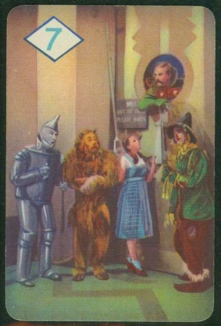 1940 Wizard Of Oz Playing Card,  Blue Diamond 7,  Dorothy,  Tin Man,  Scarecrow.