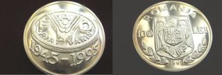 1995 Romania Large Silver 100 Lei 50 Years Fao