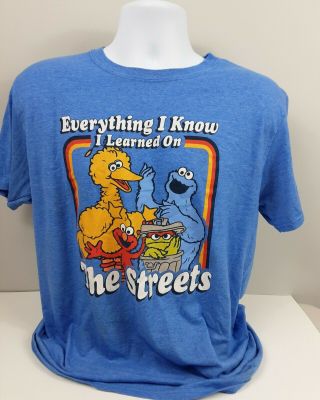Sesame Street Everything I Know I Learned On The Streets Blue T - Shirt Size L