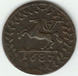 1687/6 German States Brunswick - Lüneburg - Celle Pfennig Leaping Horse Copper