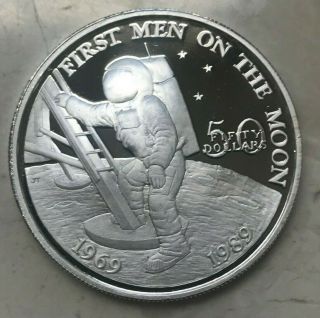 1989 Marshall Islands 50 Dollars Silver Proof - First Men On The Moon Commem