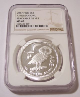 Ngc Niue 2017 1 Ounce Silver 2 Dollars Athenian Owl Unc Ms69