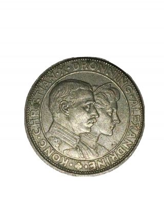 Denmark 2 Kroner 1923 Silver Coin Christian X Silver Wedding Anniversary