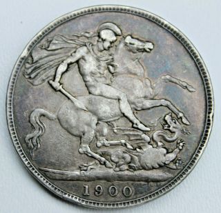 1900 Queen Victoria Large Silver Crown / Five 5 Shilling Coin 123