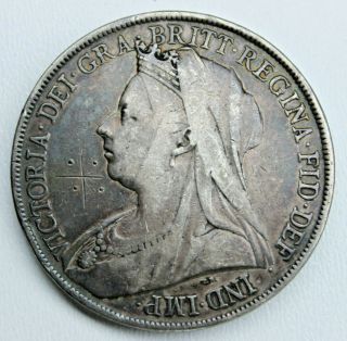 1900 QUEEN VICTORIA LARGE SILVER CROWN / FIVE 5 SHILLING COIN 123 2