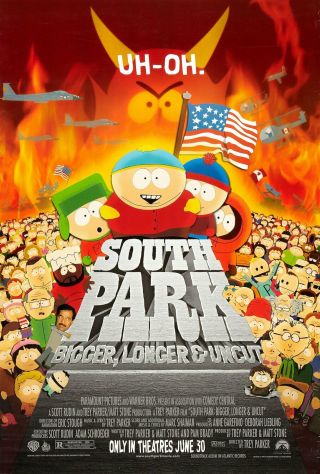 1999 South Park Bigger Longer & Uncut 27 X 40 Movie Poster One Sheet