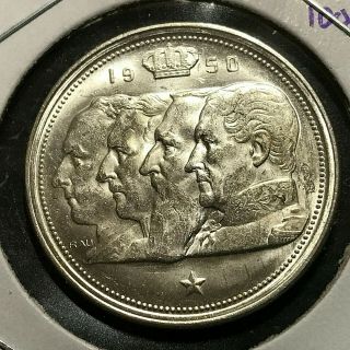 1950 Belgium Silver 100 Francs Brilliant Uncirculated Gem