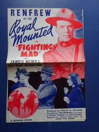 1939 Film Renfrew Of The Royal Mounted In Fighting Mad Pressbook