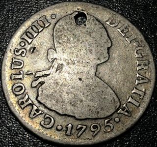1795 Peru Ij Lima Silver 2 Reales Carlos Iv Spanish Colonial Pirate Coin