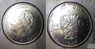 1944 Dutch Curacao Large Silver 2.  5 Gulden -