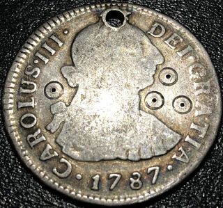 1787 Me M J Peru Lima Silver 2 Reales Carlos Iii Spanish Colonial Pirate Coin