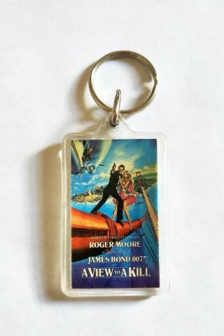 Vintage 1985 A View To A Kill Movie Promo Keychain - Roger Moore James Bond 007