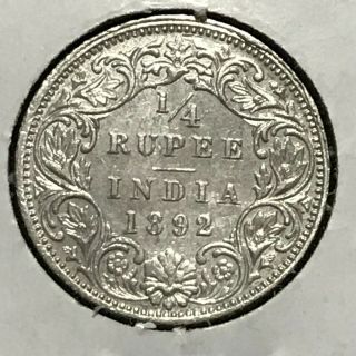 India British 1/4 Rupee KM 490 XF 1892 Ty1 Reverse 2