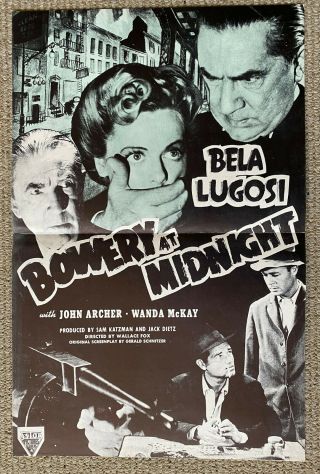 Bela Lugosi/bowery At Midnight Pressbook/1949/great