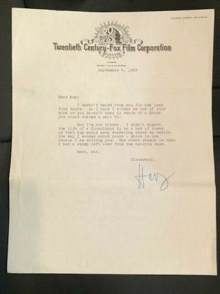 Harry Brand 20th Century Fox Signed Letter To Irv Kupcinet Funny 1962