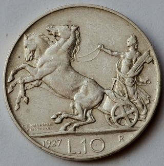 10 Lire 1927 Italy,  Vittorio Emanuele Iii,  Biga,  Silver Coin