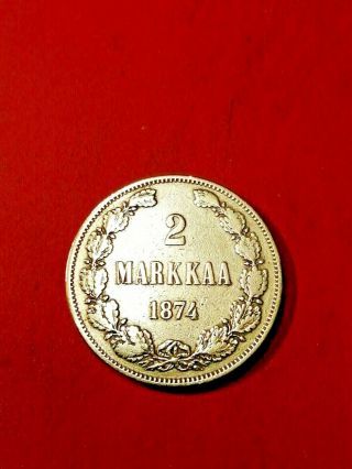 Finland/russia 2 Markkaa 1874 Silver Alexander Ii 1,  Rare Coin