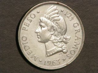 Dominican Republic 1963 1/2 Peso Silver Au - Unc
