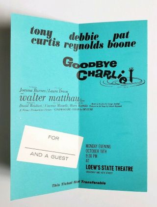 Vintage 20th Century Fox Movie Promo 12 - Goodbye Charlie Ticket Debbie Reynolds