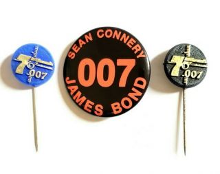 Vintage James Bond 007 Movie Promo Pin Set Sean Connery Ian Fleming 1960s 1970s