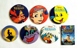 Vintage 1989 The Little Mermaid Movie Promo Button Set - Disney Ariel Ursula Pin