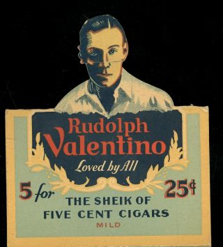Vtg.  Silent Movie Icon Rudolph Valentino Sheik 5 Cent Cigars Store Display Box