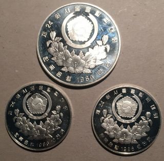 Set Of 3 - 1988 South Korea Olympic Silver Proof Commemoratives