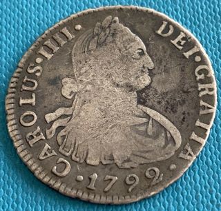 1792 Carolus Iiii Me Ij Peru 2 Reales Silver Coin