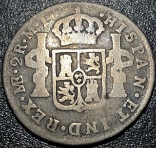1785 Me M J Peru Lima Silver 2 Reales Carlos Iii Spanish Colonial Pirate Coin