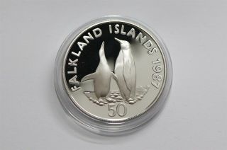 Falkland Islands 50 Pence 1987 Proof - Silver - World Wildlife Fund B28 Xj12