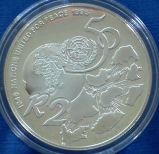 South Africa 2 Rand Silver Proof 1995 United Nations 50th Anniversary
