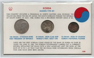 Korea Type Set With 1959 4292 South Korea 100 Hwan Coin Cleaning Scratches