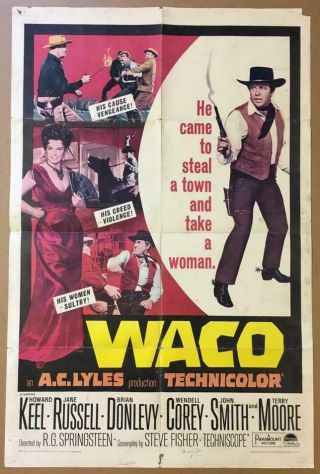 Howard Keel Jane Russell Waco 1966 27x41 1sh Org Movie Poster 2024