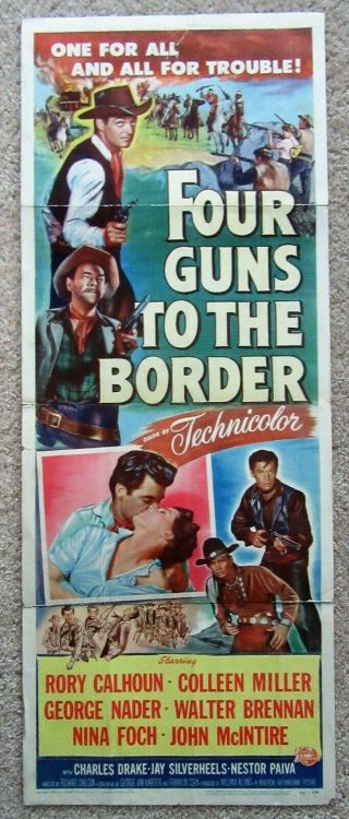Four Guns To The Border 1954 Insrt Movie Poster Fld Rory Calhoun Vg