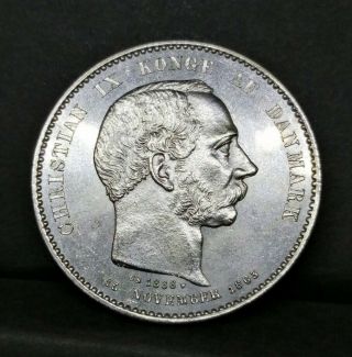 Denmark Silver 2 Kroner 1888 Silver Anniversary Aunc Coin