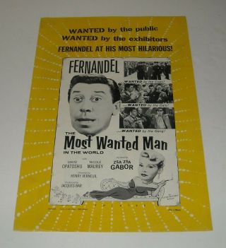 The Most Wanted Man Promo Movie Pressbook Fernandel Zsa Zsa Gabor Comedy Gga