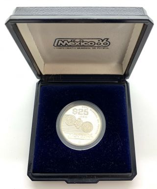 1986 Mexico 25 Pesos.  925 Silver Proof - World Cup Soccer Games