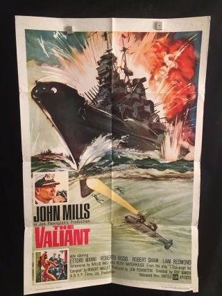 The Valiant 1962 One Sheet Movie Poster John Mills Navy Ship Boat Captain War