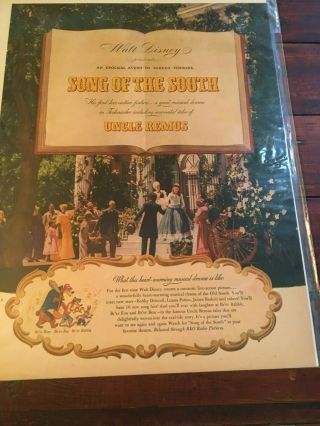 Vintage 1946 Walt Disney Song Of The South Movie Ad